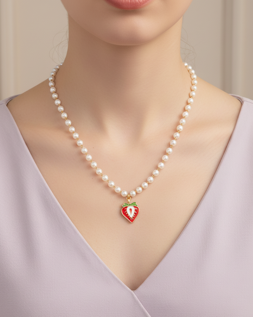 Collar de Perlas con dije de Fruta M3 - Oro laminado