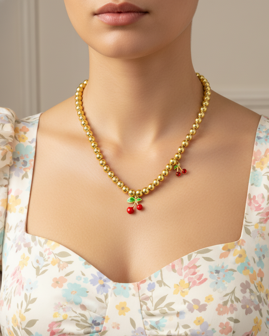 Collar de Perlas con dije de Fruta M12 - Oro laminado