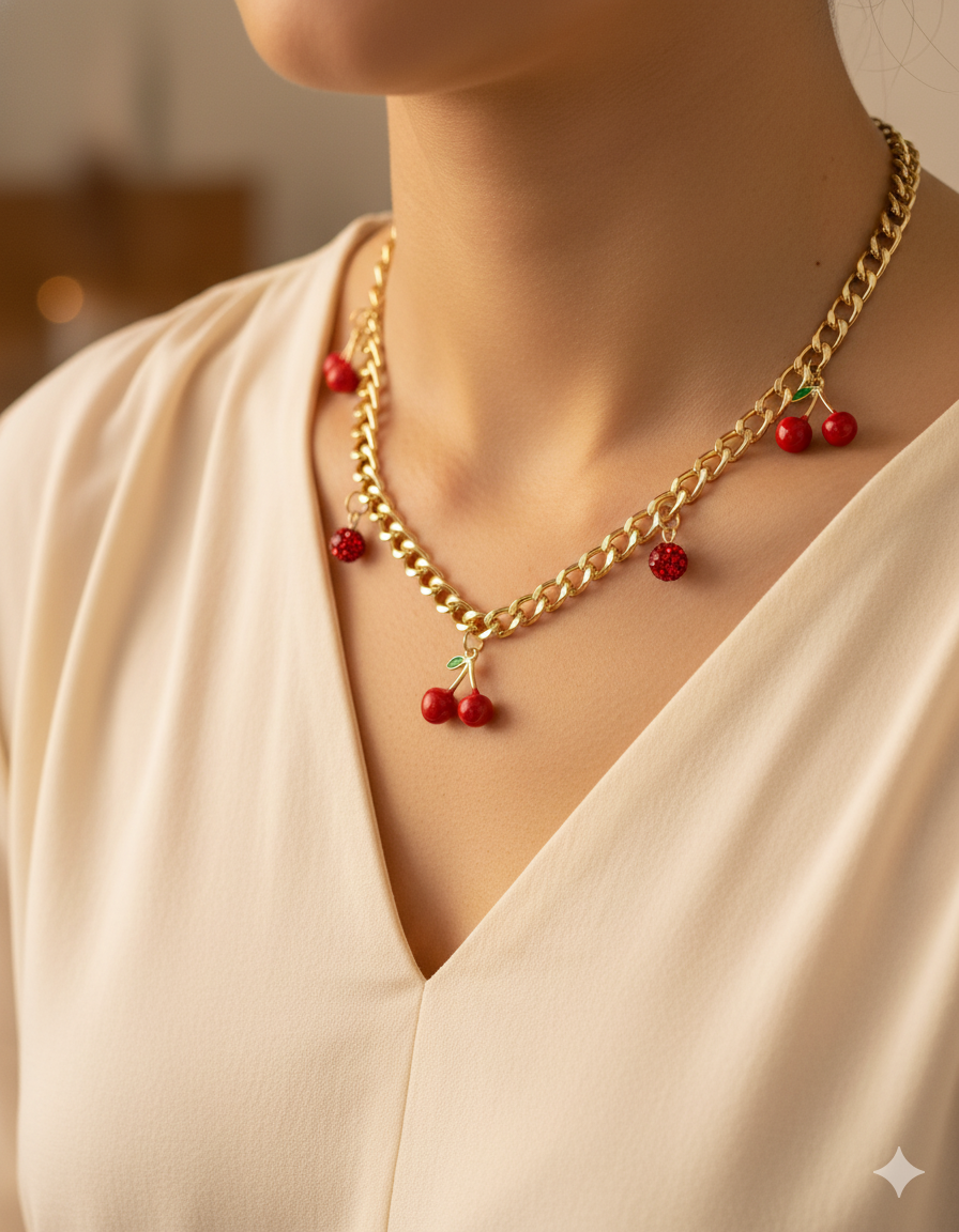 Collar con dije de Fruta M6 - Oro laminado