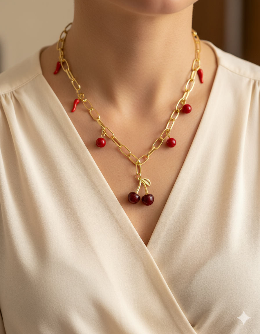 Collar con dije de Fruta M12 - Oro laminado