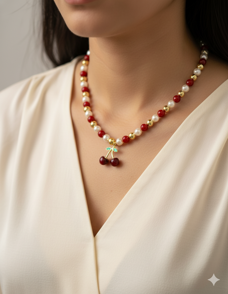 Collar de Perlas con dije de Fruta M18 - Oro laminado