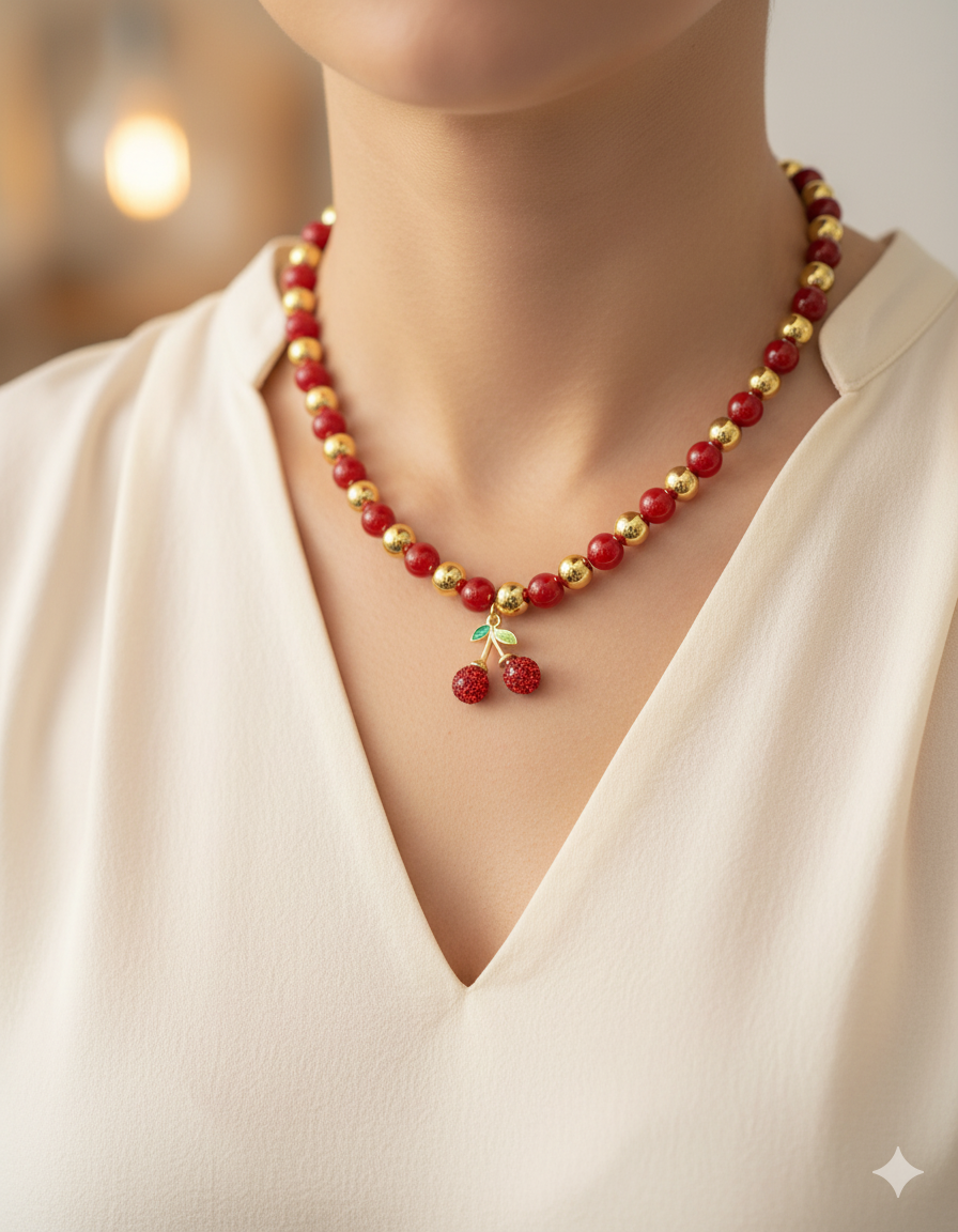Collar de Perlas con dije de Fruta M19 - Oro laminado
