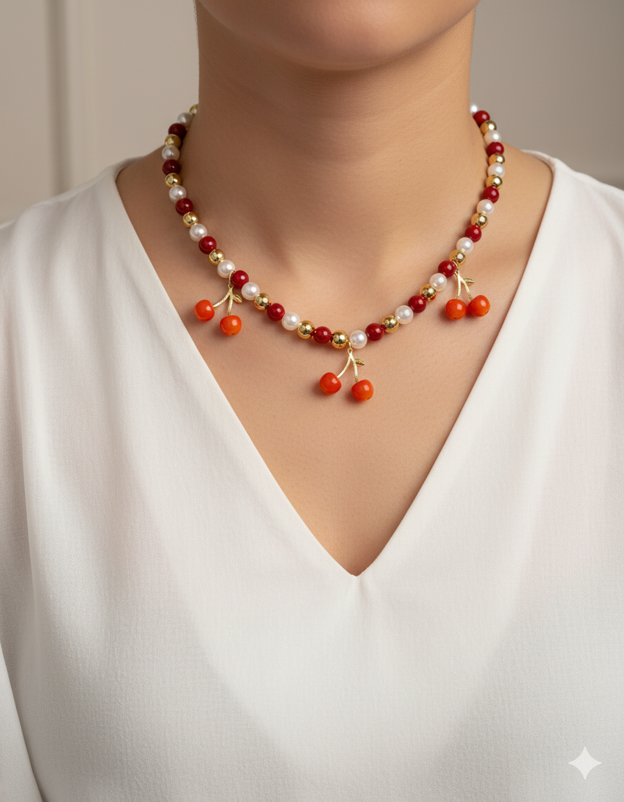 Collar de Perlas con dije de Fruta M20 - Oro laminado