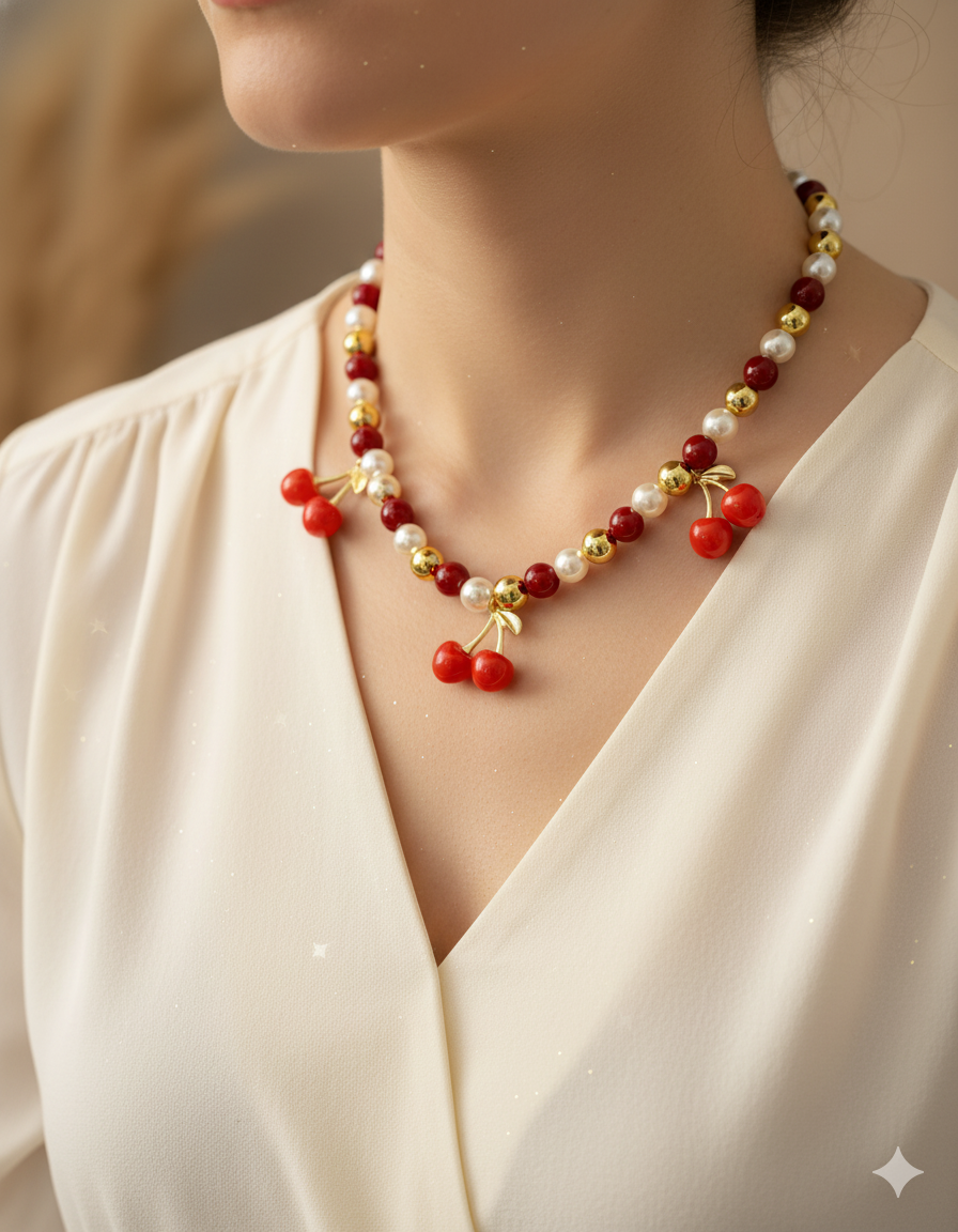 Collar de Perlas con dije de Fruta M21 - Oro laminado