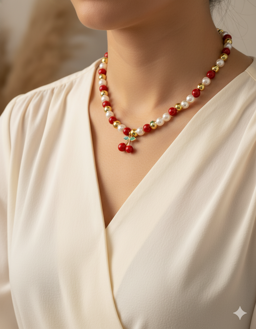 Collar de Perlas con dije de Fruta M23 - Oro laminado