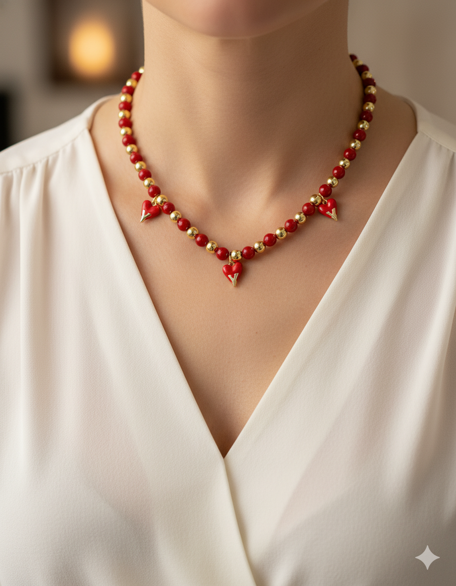 Collar de Perlas con dije de Fruta M24 - Oro laminado