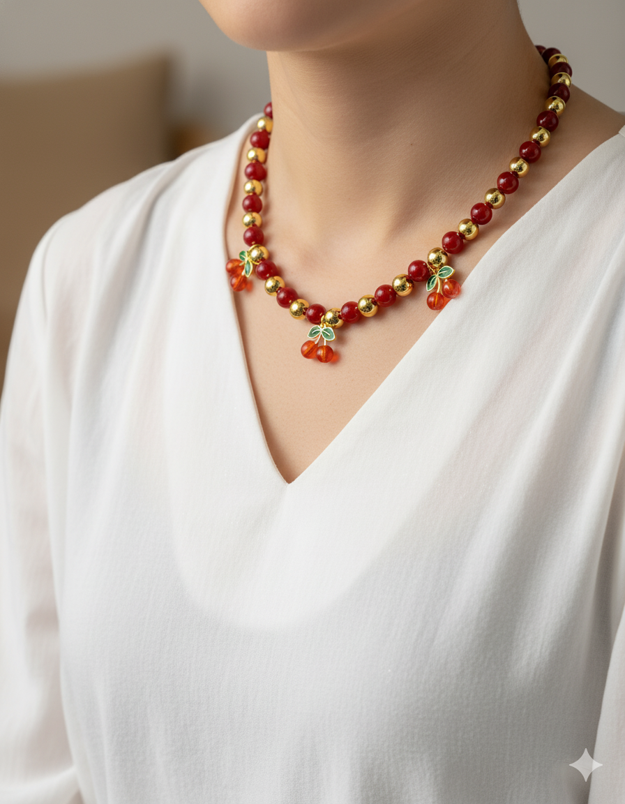 Collar de Perlas con dije de Fruta M25 - Oro laminado