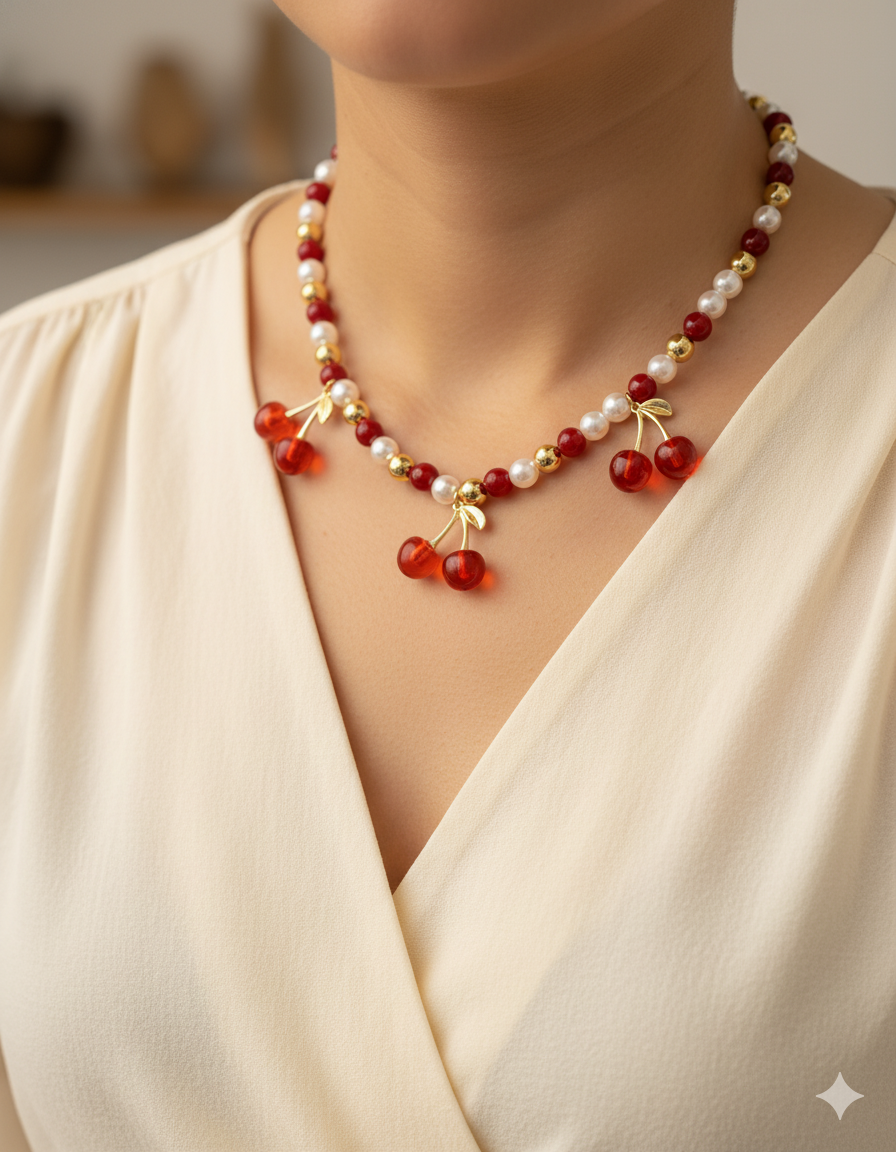 Collar de Perlas con dije de Fruta M26 - Oro laminado