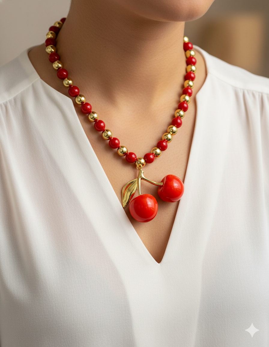 Collar de Perlas con dije de Fruta M27 - Oro laminado