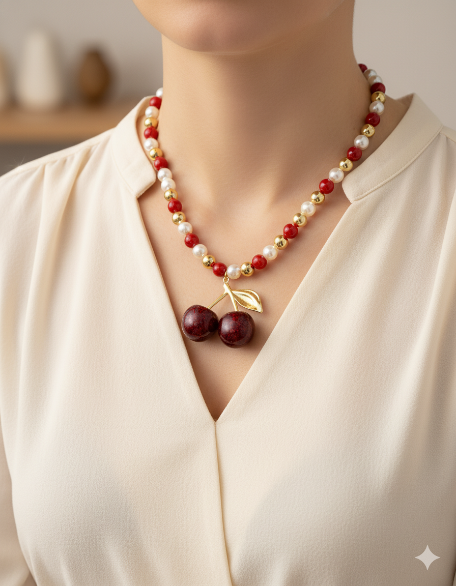 Collar de Perlas con dije de Fruta M28 - Oro laminado