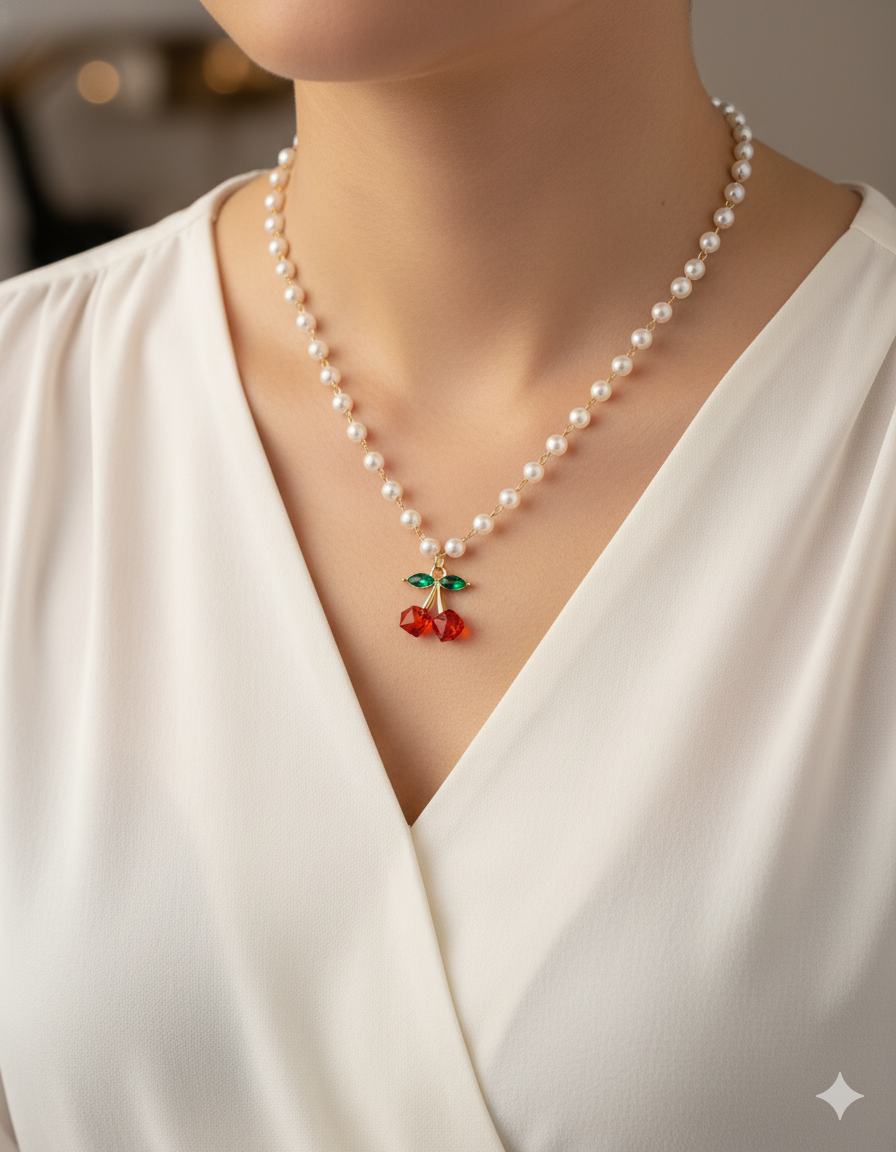 Collar de Perlas con dije de Fruta M29 - Oro laminado