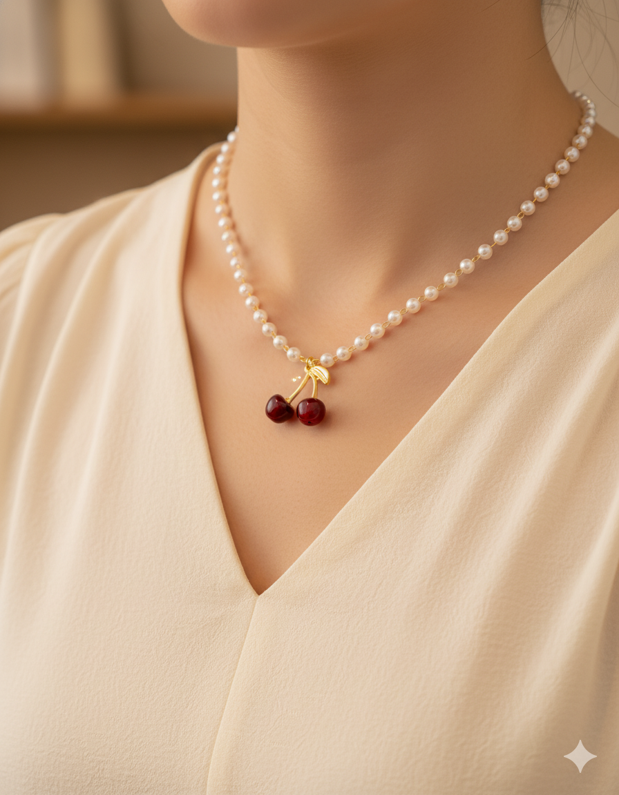 Collar de Perlas con dije de Fruta M30 - Oro laminado
