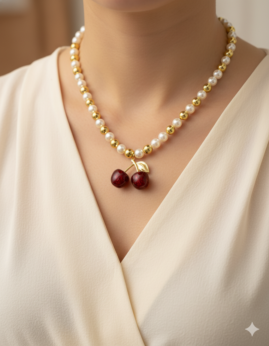 Collar de Perlas con dije de Fruta M31 - Oro laminado (Copia)