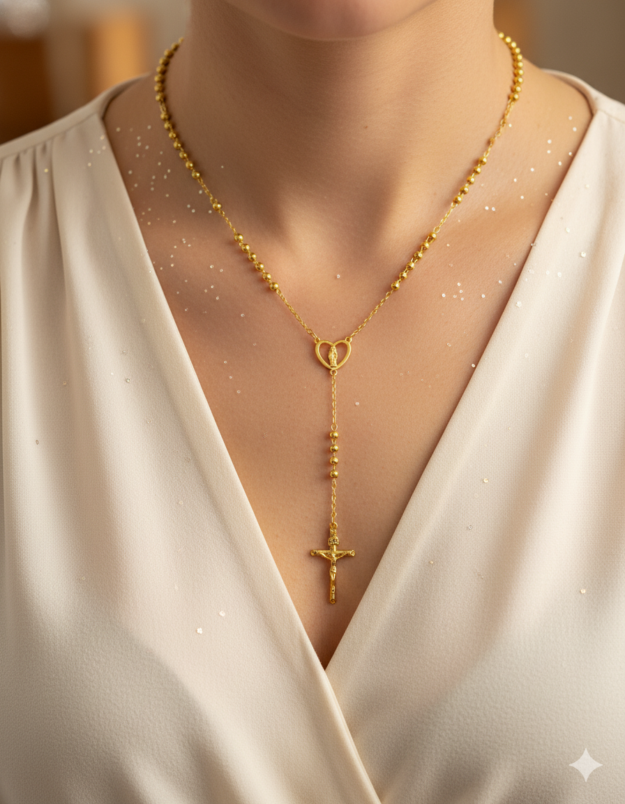 Rosario Dorado de la virgen 60 cm de largo - M13 Oro laminado