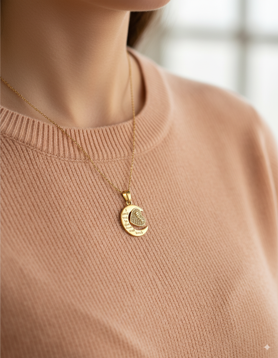 Dije de Luna y Corazon M38 Oro Laminado