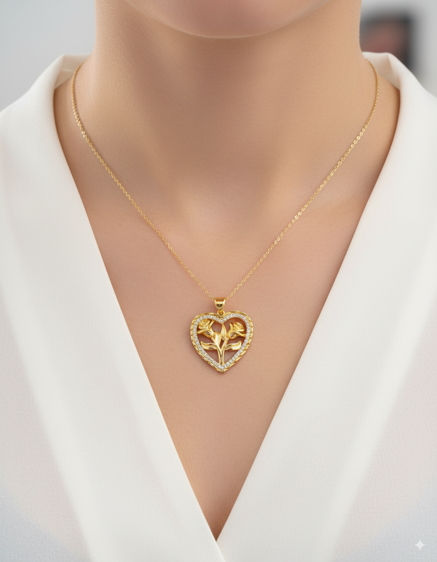 Dije de Corazon y rosas M141 - Oro Laminado
