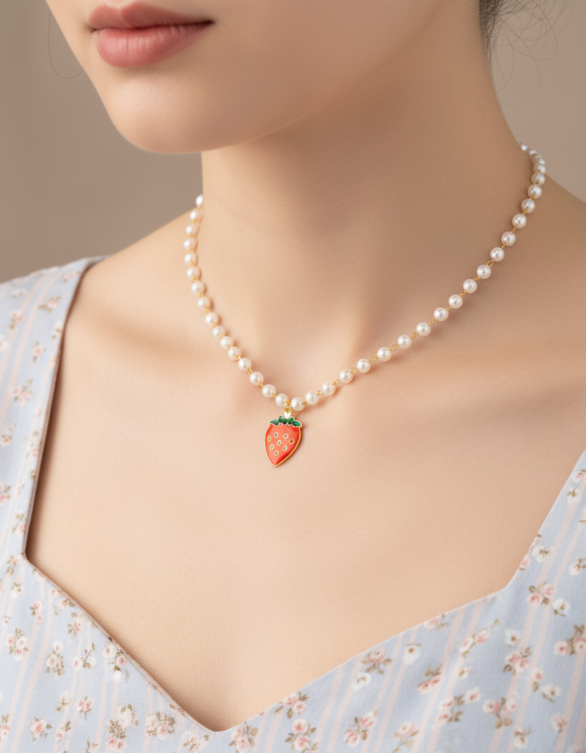 Collar de Perlas con dije de Fruta M2 - Oro laminado