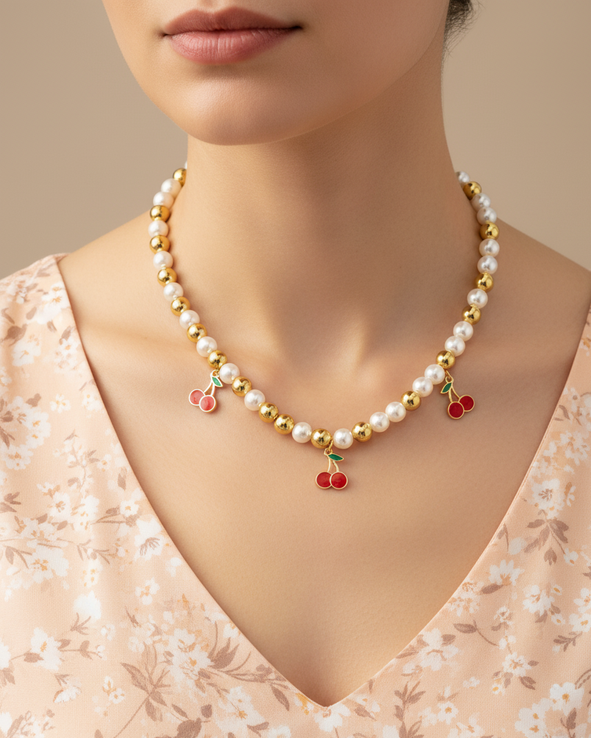 Collar de Perlas con dije de Fruta M11 - Oro laminado