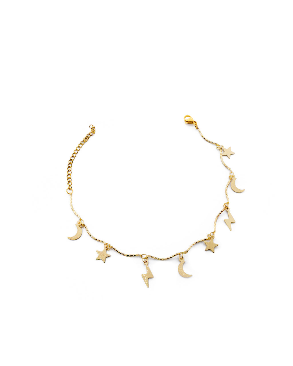 Tobilleras con dijes de estrella, luna y rayo M13 Oro Laminado