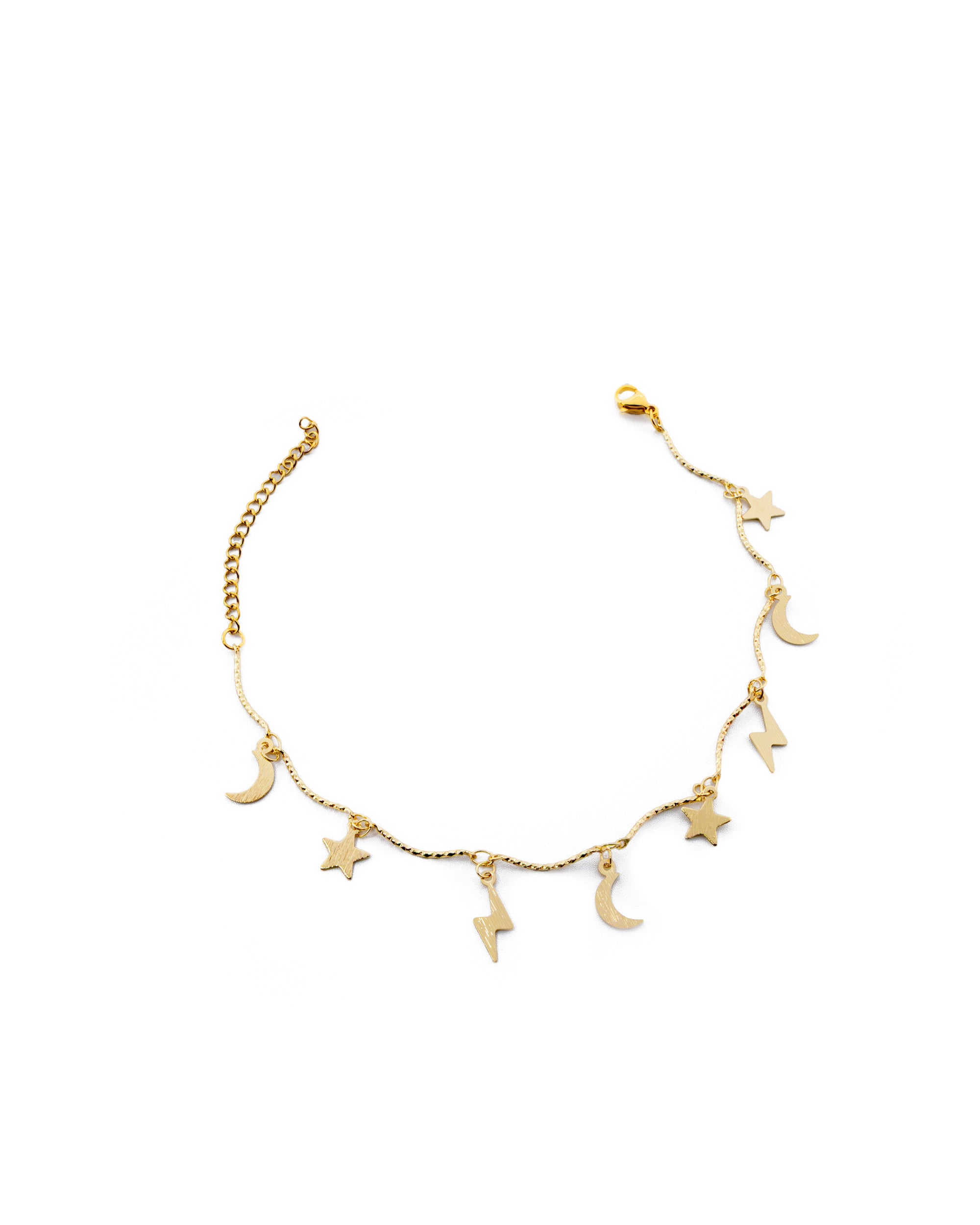 Tobilleras con dijes de estrella, luna y rayo M13 Oro Laminado