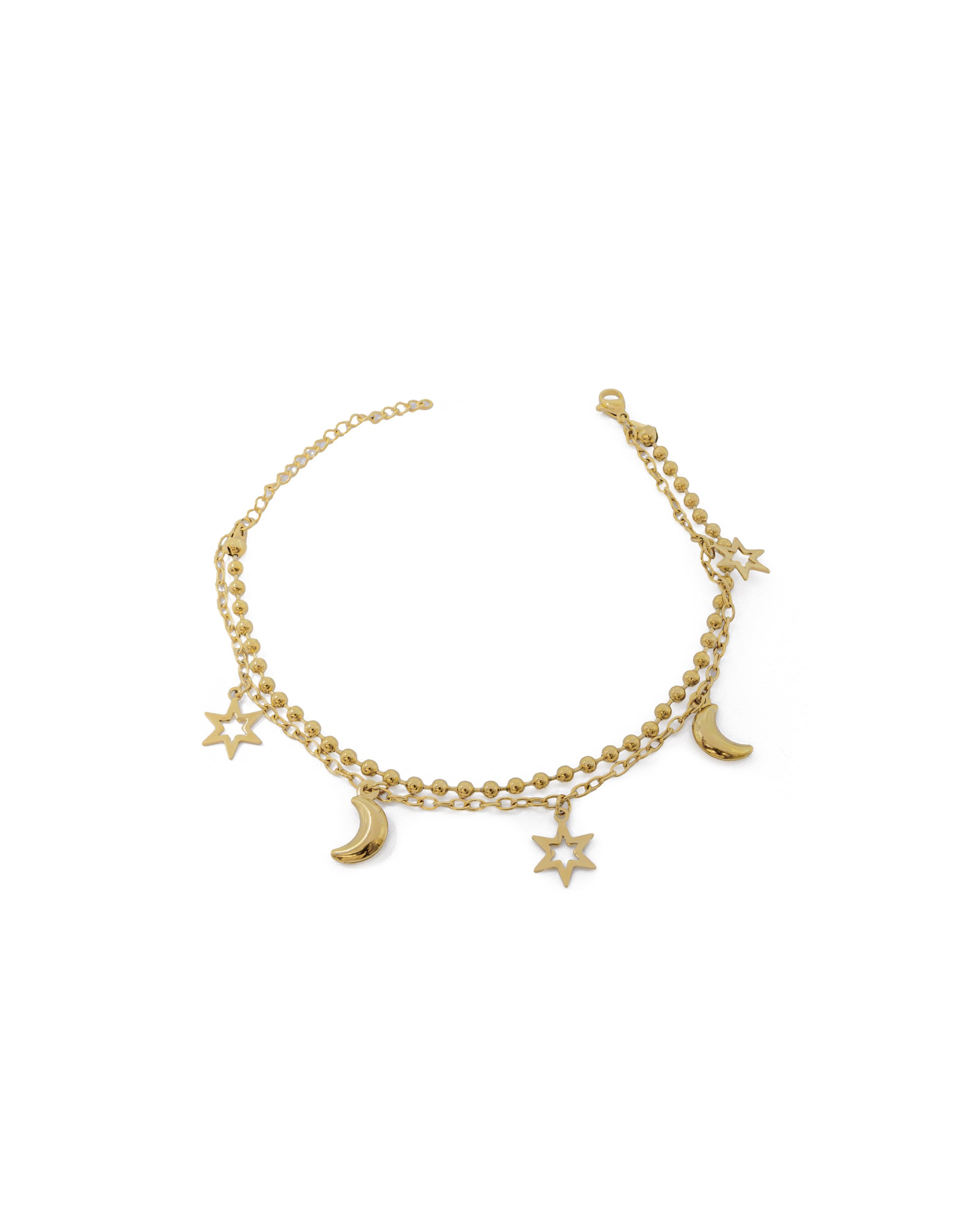 Tobilleras con dijes de estrellas y lunas M21 Oro Laminado