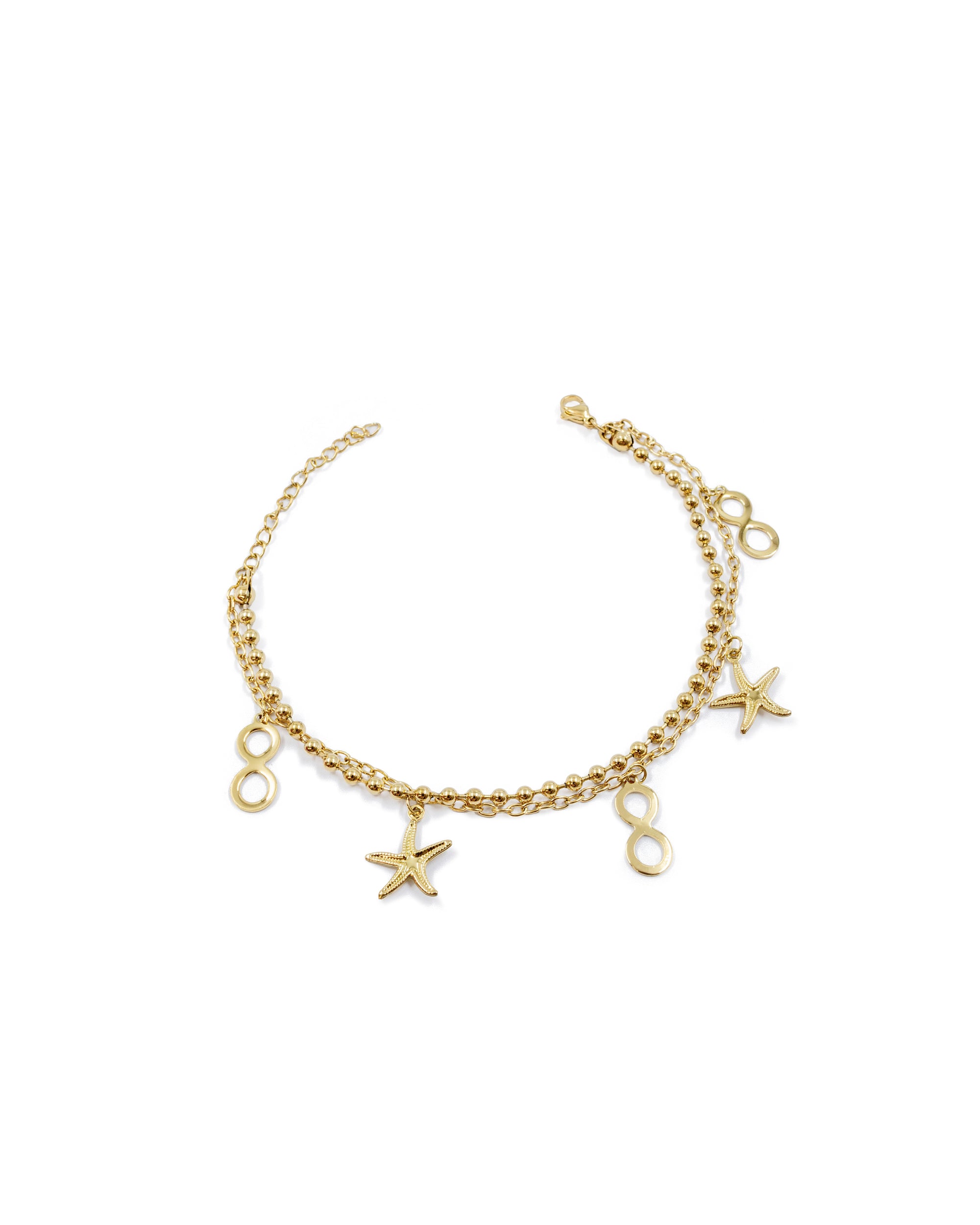 Tobilleras con dijes de infinitos y estrellas M25 Oro Laminado