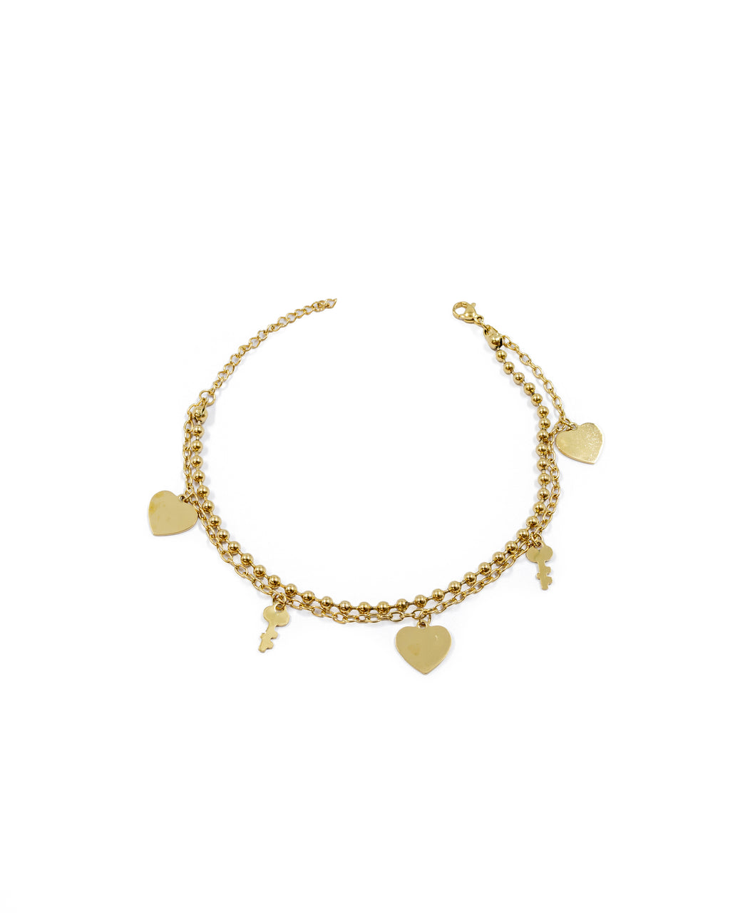 Tobilleras con dijes de corazon y llaves M28 Oro Laminado