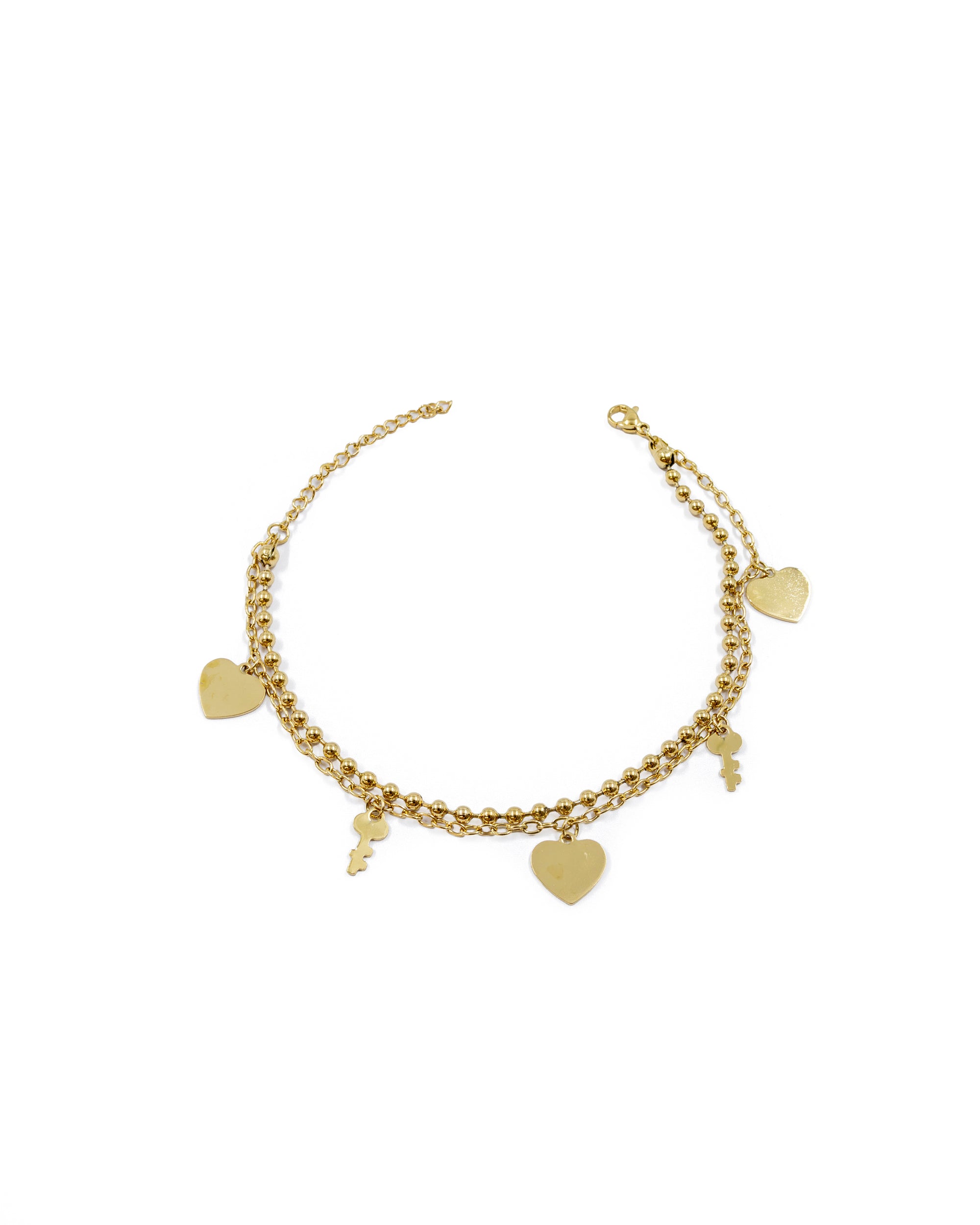 Tobilleras con dijes de corazon y llaves M28 Oro Laminado