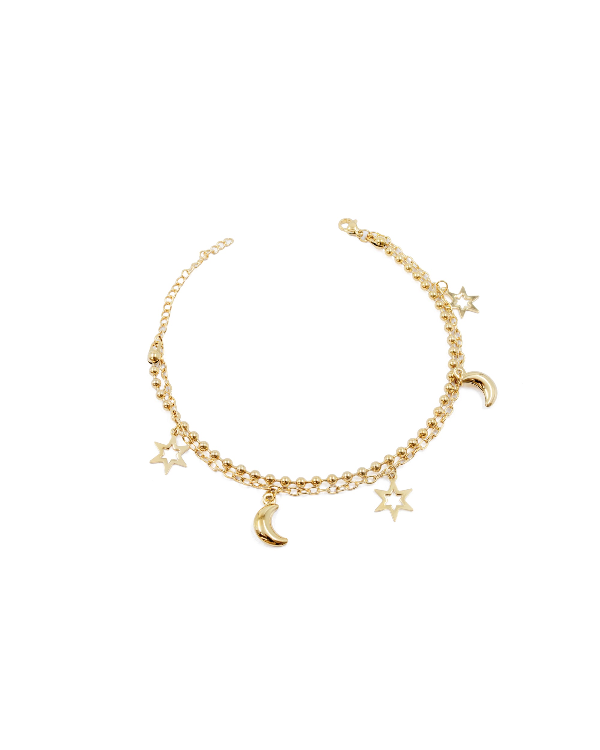 Tobilleras con dijes de estrellas y lunas M39 Oro Laminado
