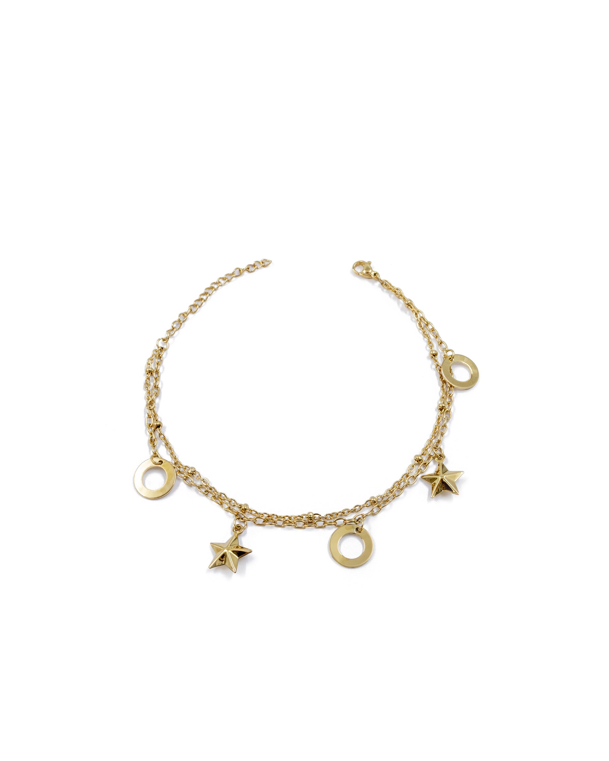 Tobilleras con dijes de circulos y estrellas M18 Oro Laminado