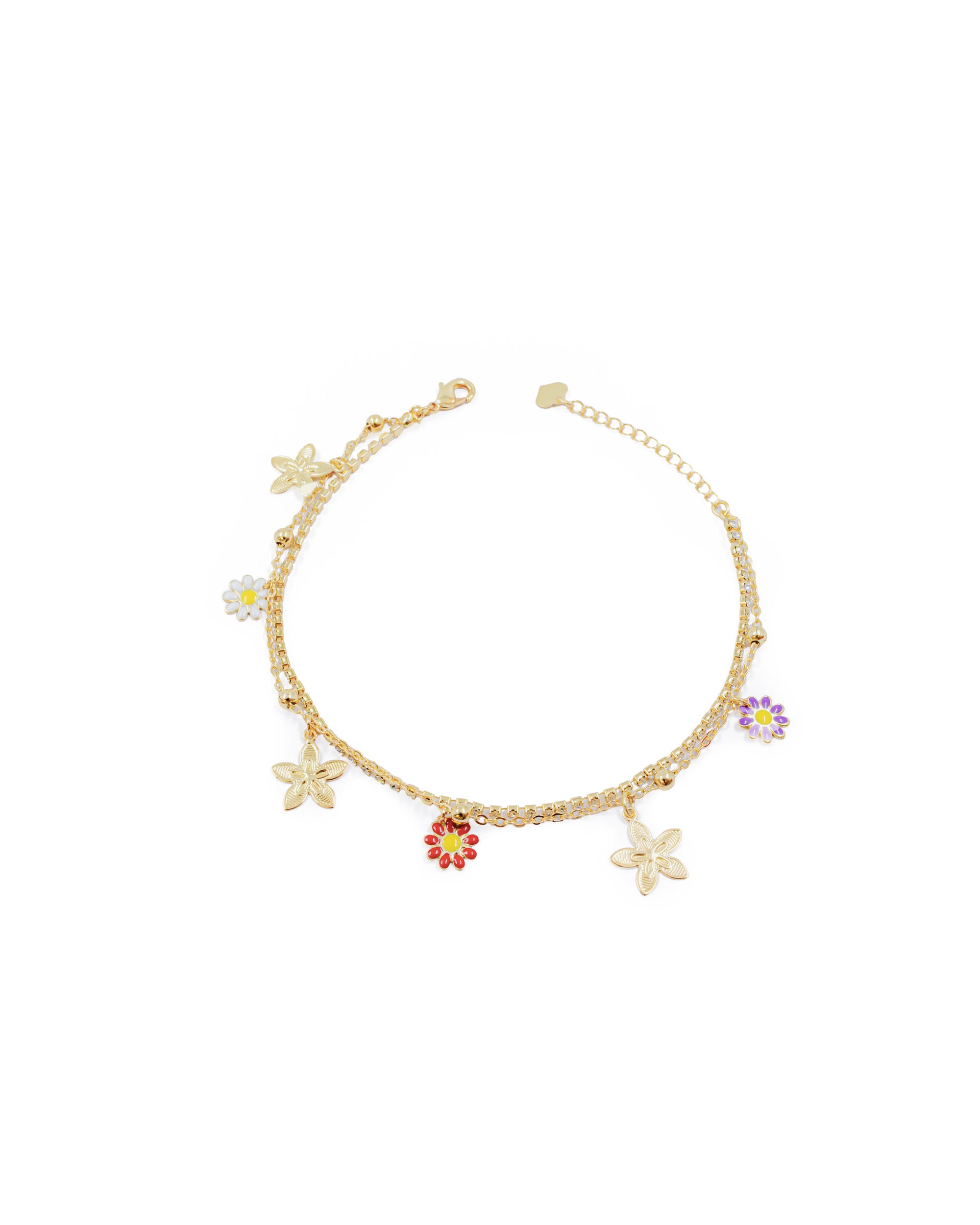 Tobilleras con dijes de flores M47 Oro Laminado
