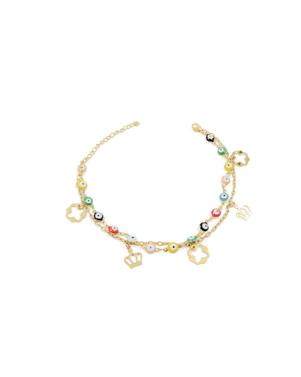 Tobilleras con dijes de flores y coronas M51 Oro Laminado