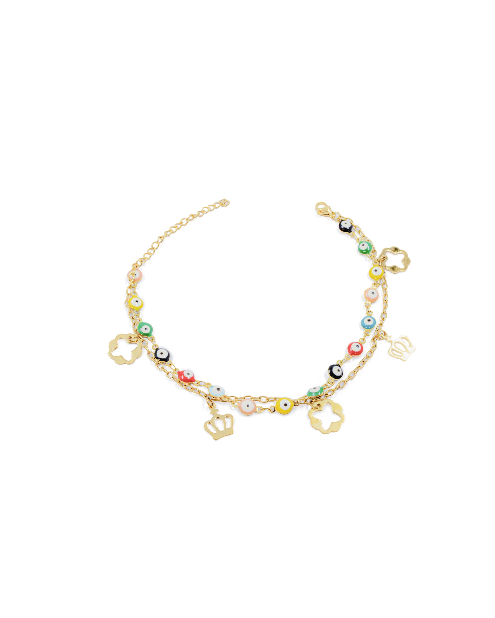 Tobilleras con dijes de flores y coronas M51 Oro Laminado