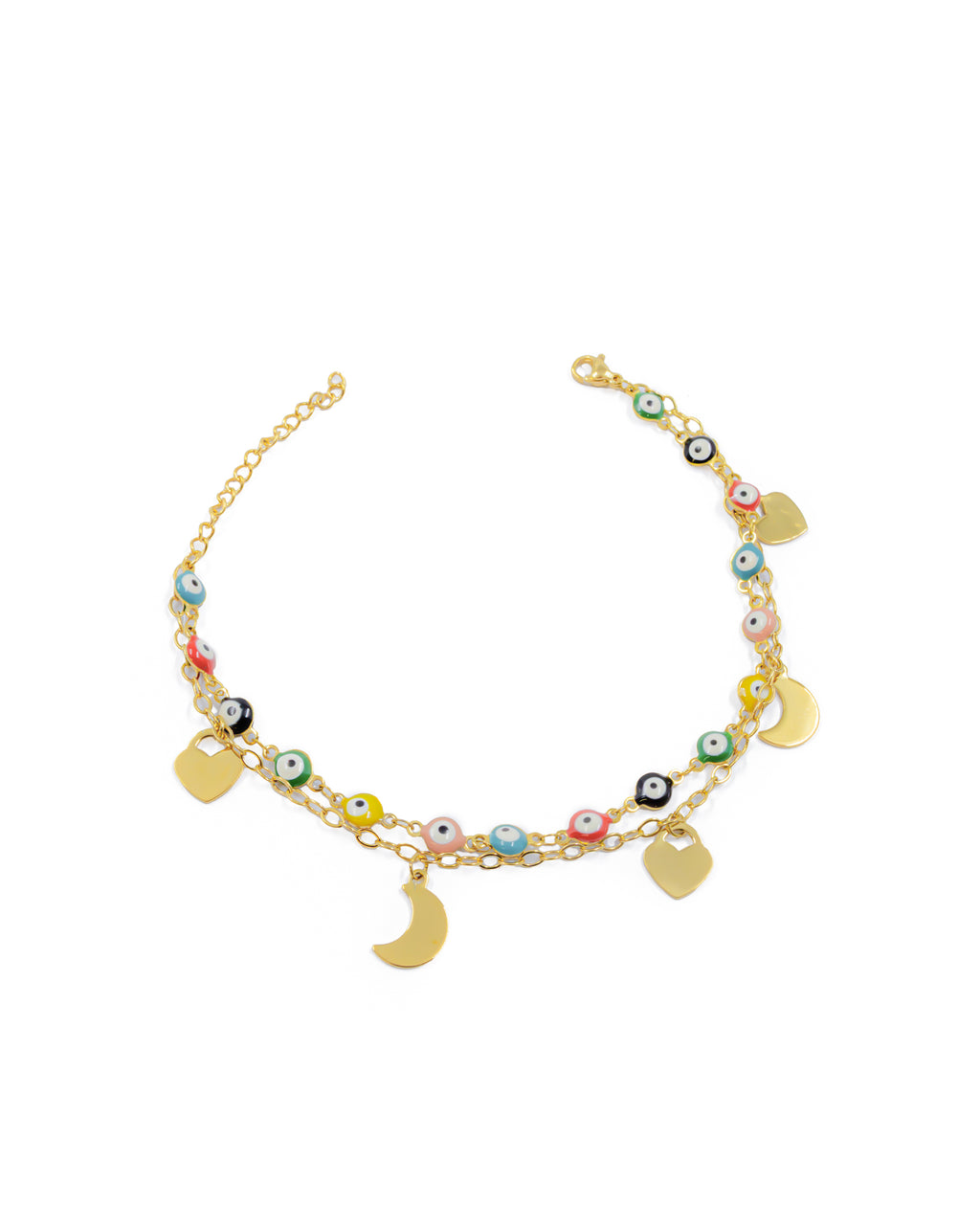 Tobilleras con dijes de corazon y luna M54 Oro Laminado