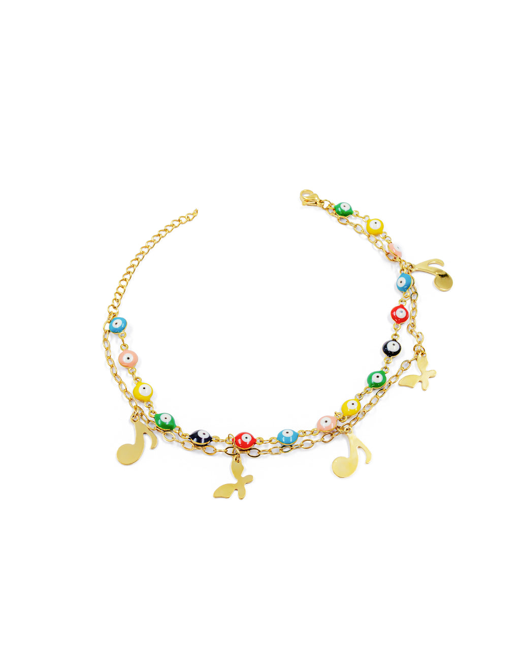 Tobilleras con dijes de notas musicales y mariposas M56 Oro Laminado