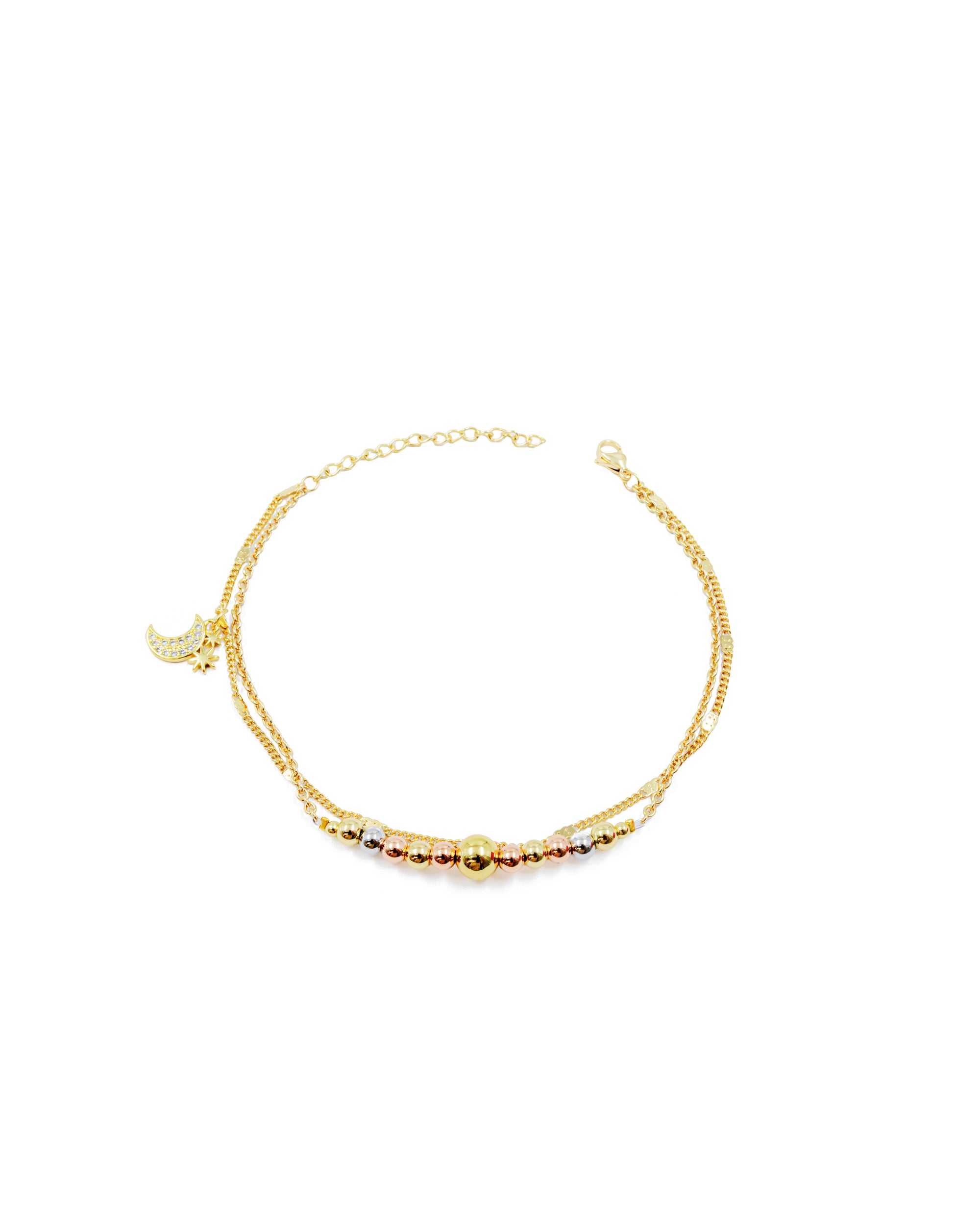Tobillera con dije de Estrella con Bolas Tricolor M65 Oro Laminado