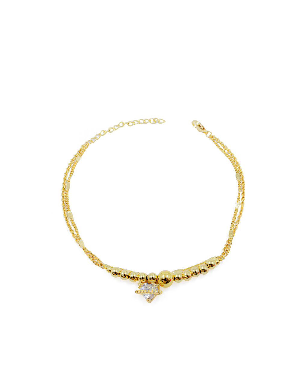 Tobillera con dije de corazon con piedra M68 Oro Laminado