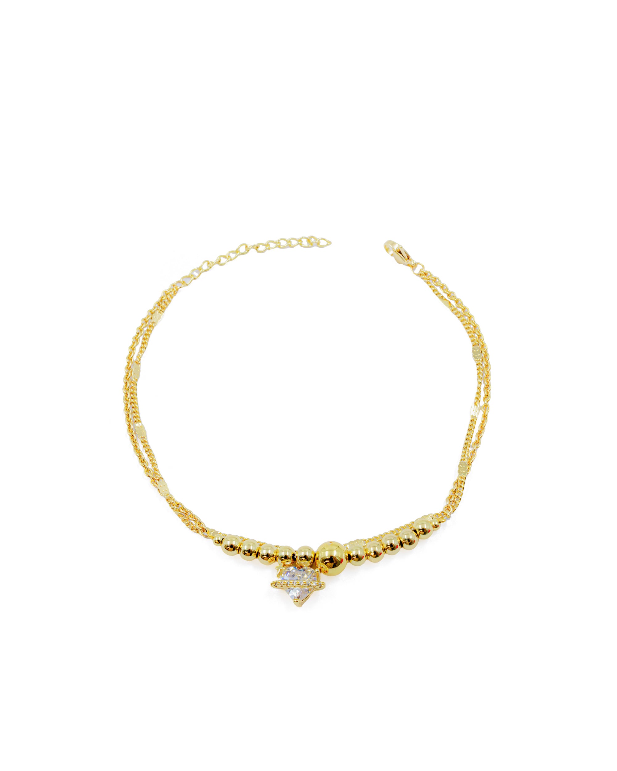 Tobillera con dije de corazon con piedra M68 Oro Laminado