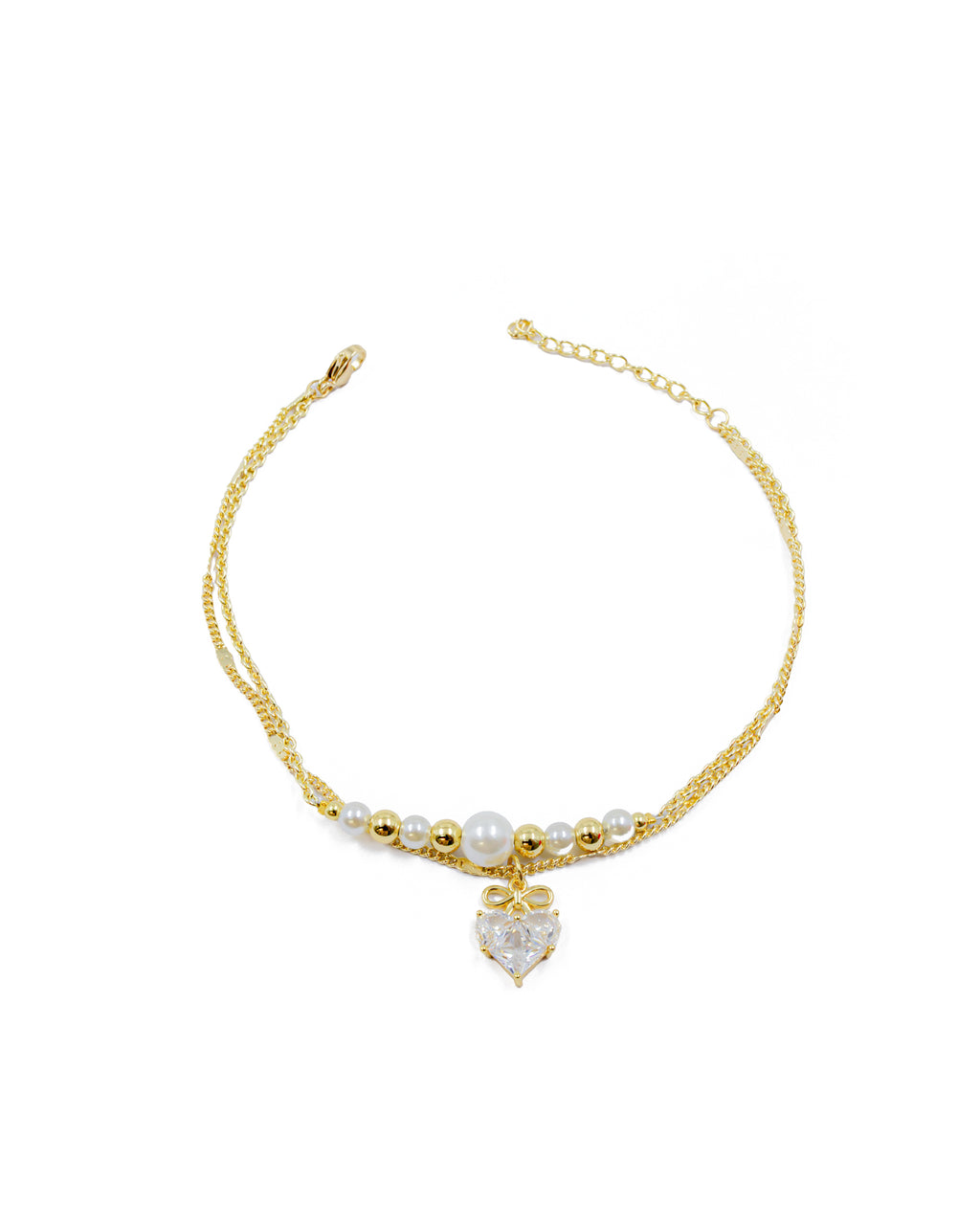 Tobillera con dije de corazon con piedra M69 Oro Laminado