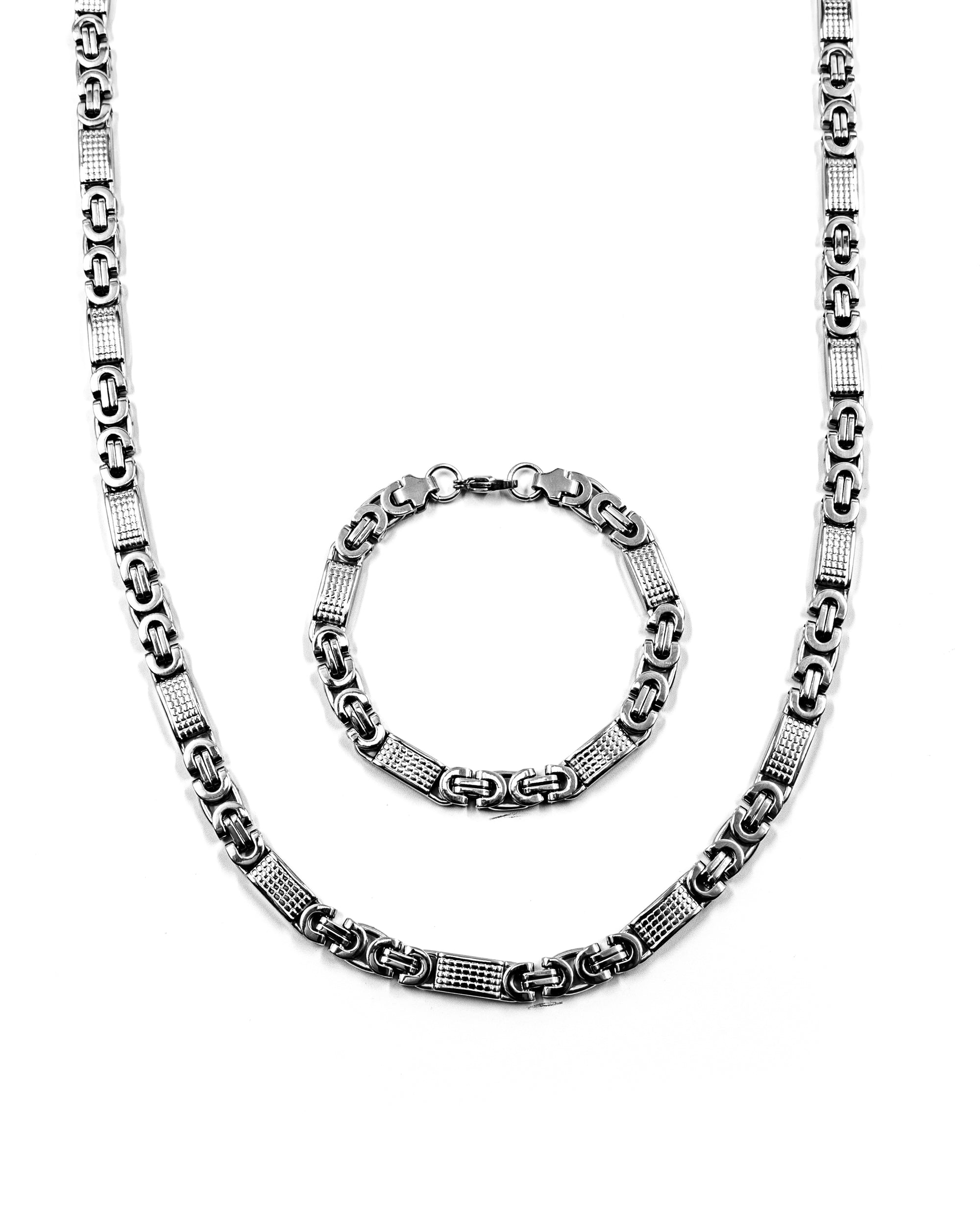 Cadena con Pulsera Plateada- M7 Acero Inoxidable