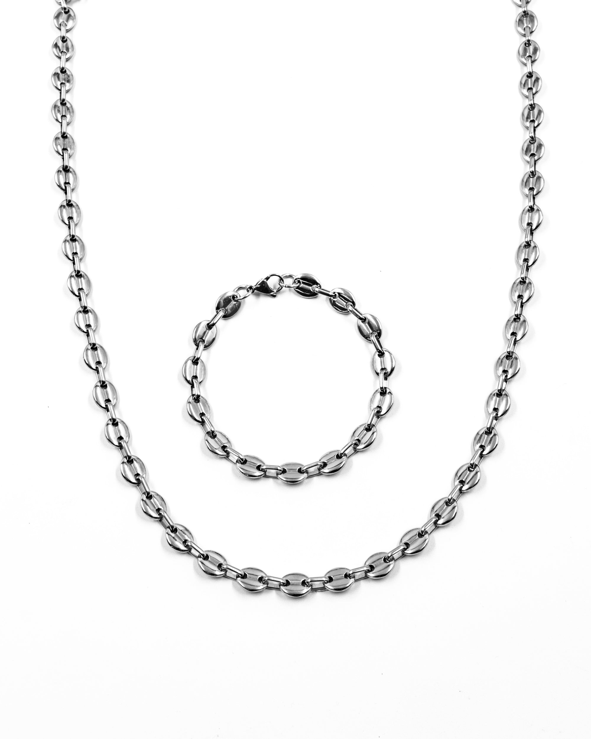 Cadena con Pulsera Plateado - M11 Acero Inoxidable