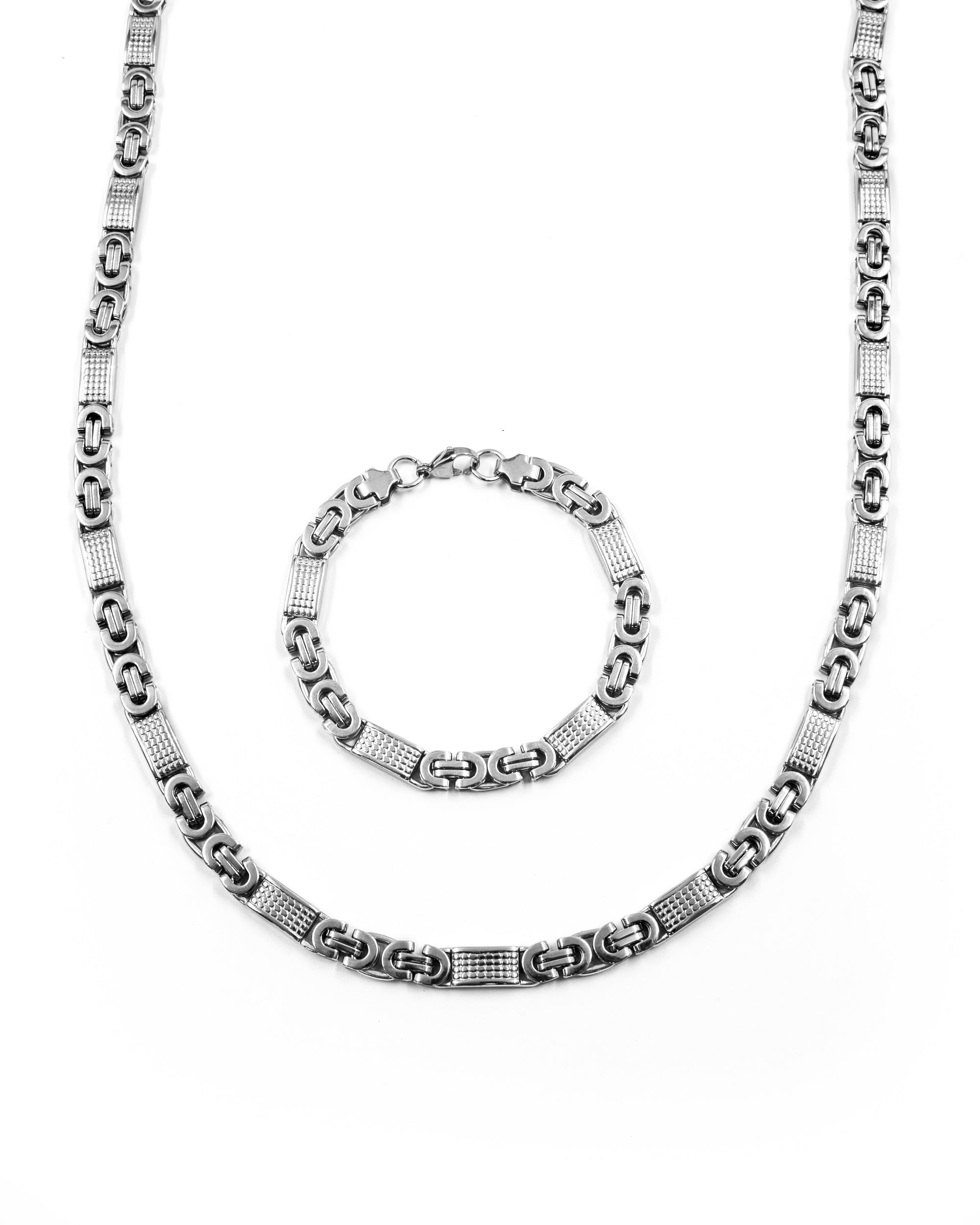 Cadena con Pulsera Plateada - M15 Acero Inoxidable