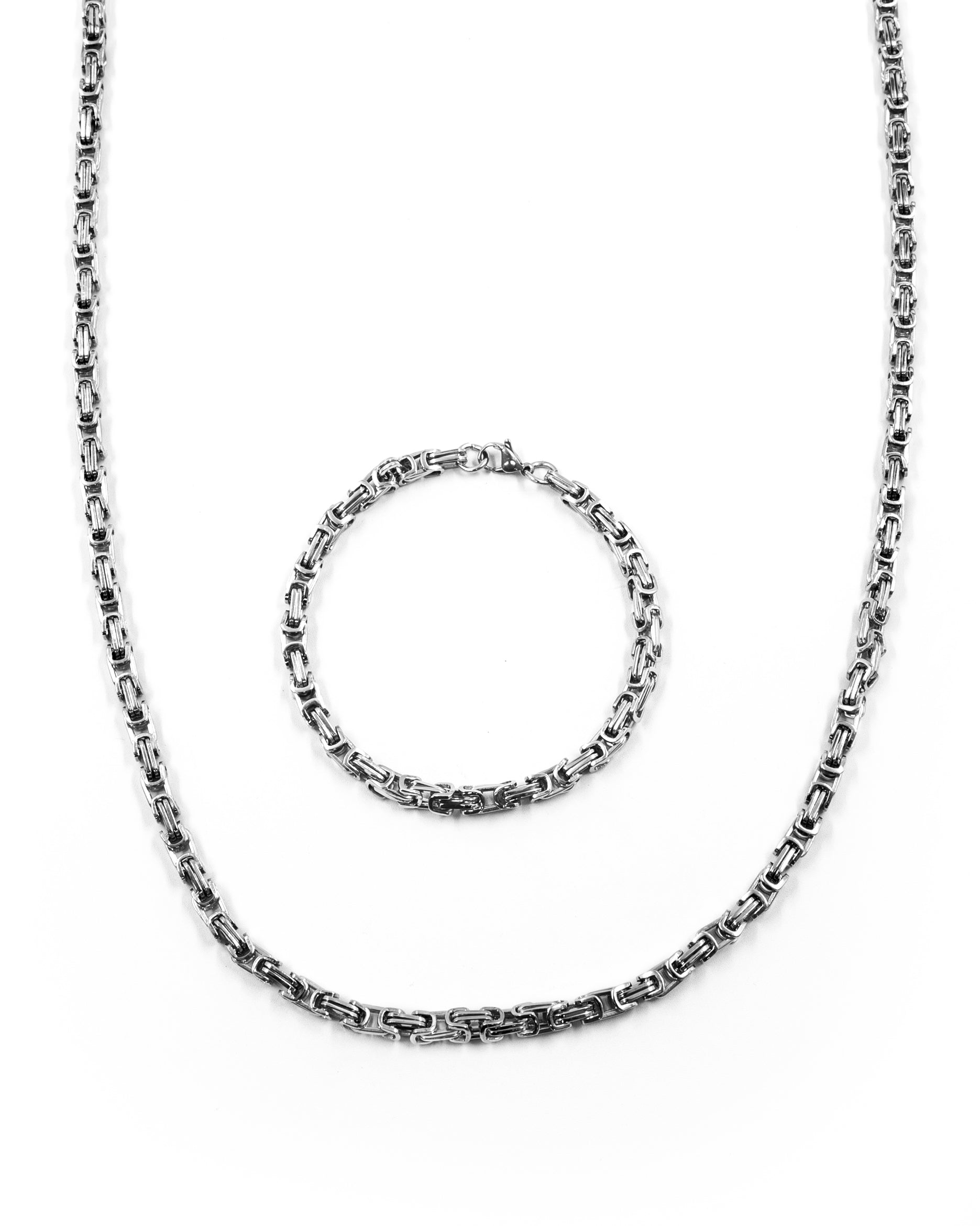 Cadena con Pulsera Plateada - M20 Acero Inoxidable