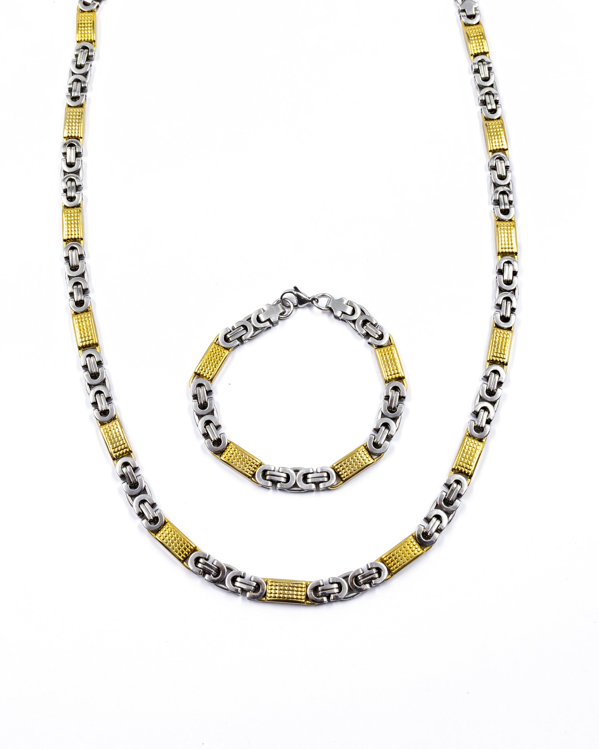 Cadena con Pulsera Dorada y Plateada - M21 Acero Inoxidable