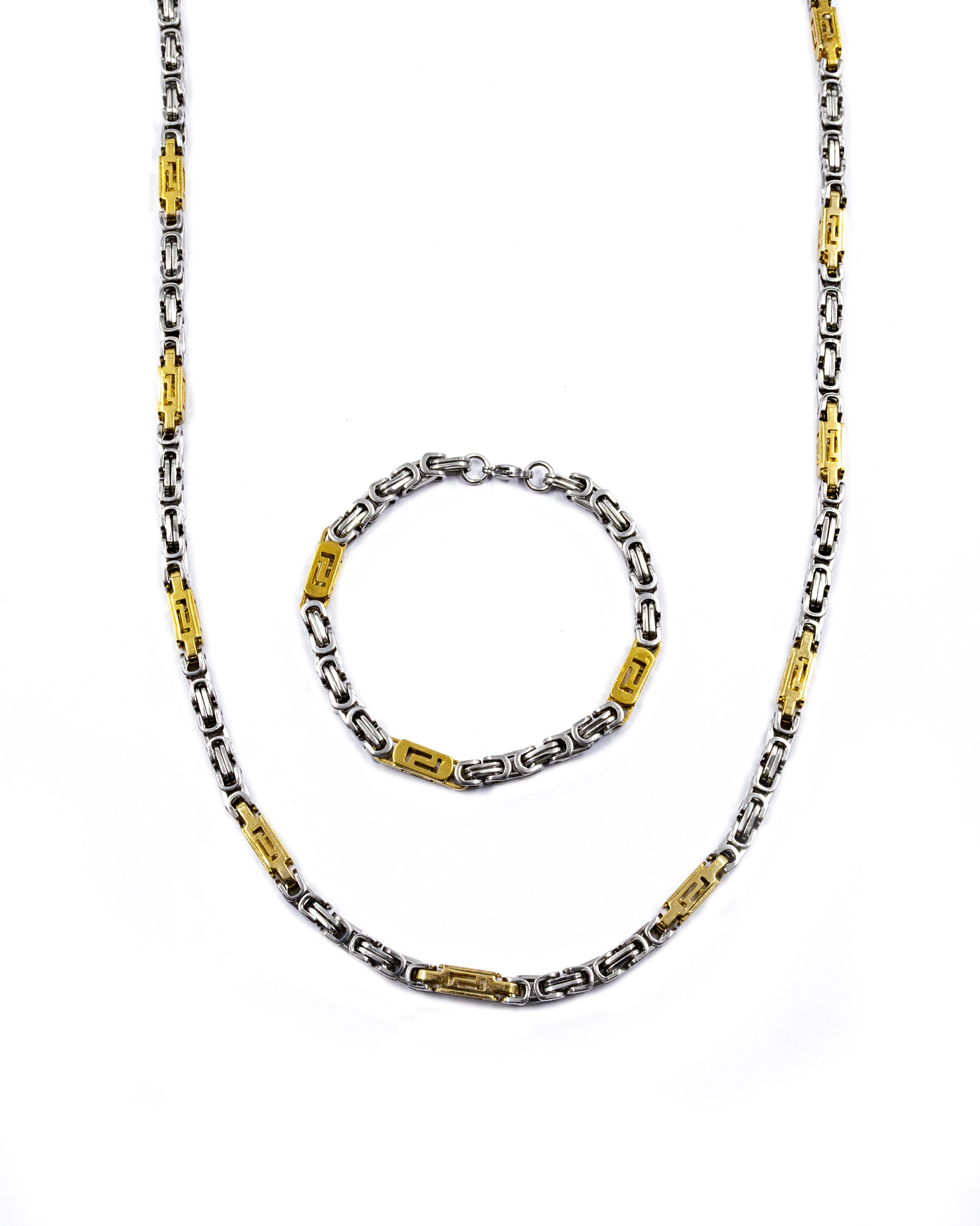 Cadena con Pulsera Dorada y Plateada - M22 Acero Inoxidable