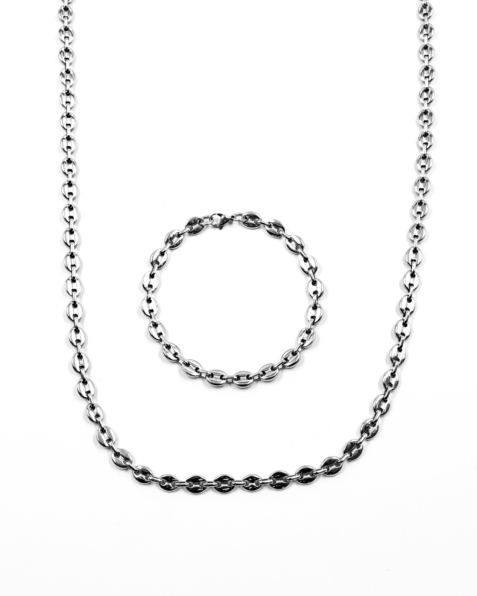 Cadena con Pulsera Plateada - M23 Acero Inoxidable