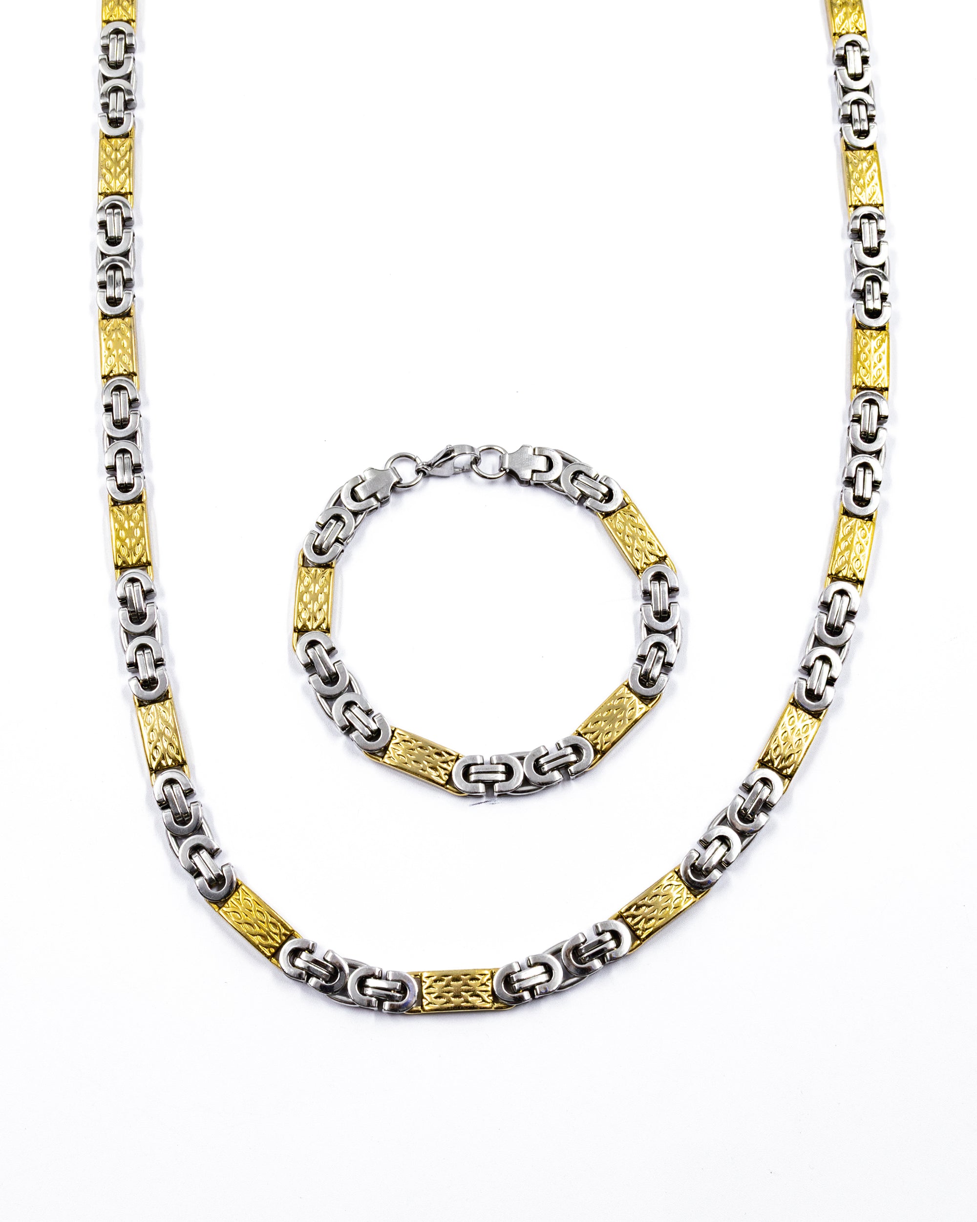Cadena con Pulsera Dorada y Plateada - M24 Acero Inoxidable