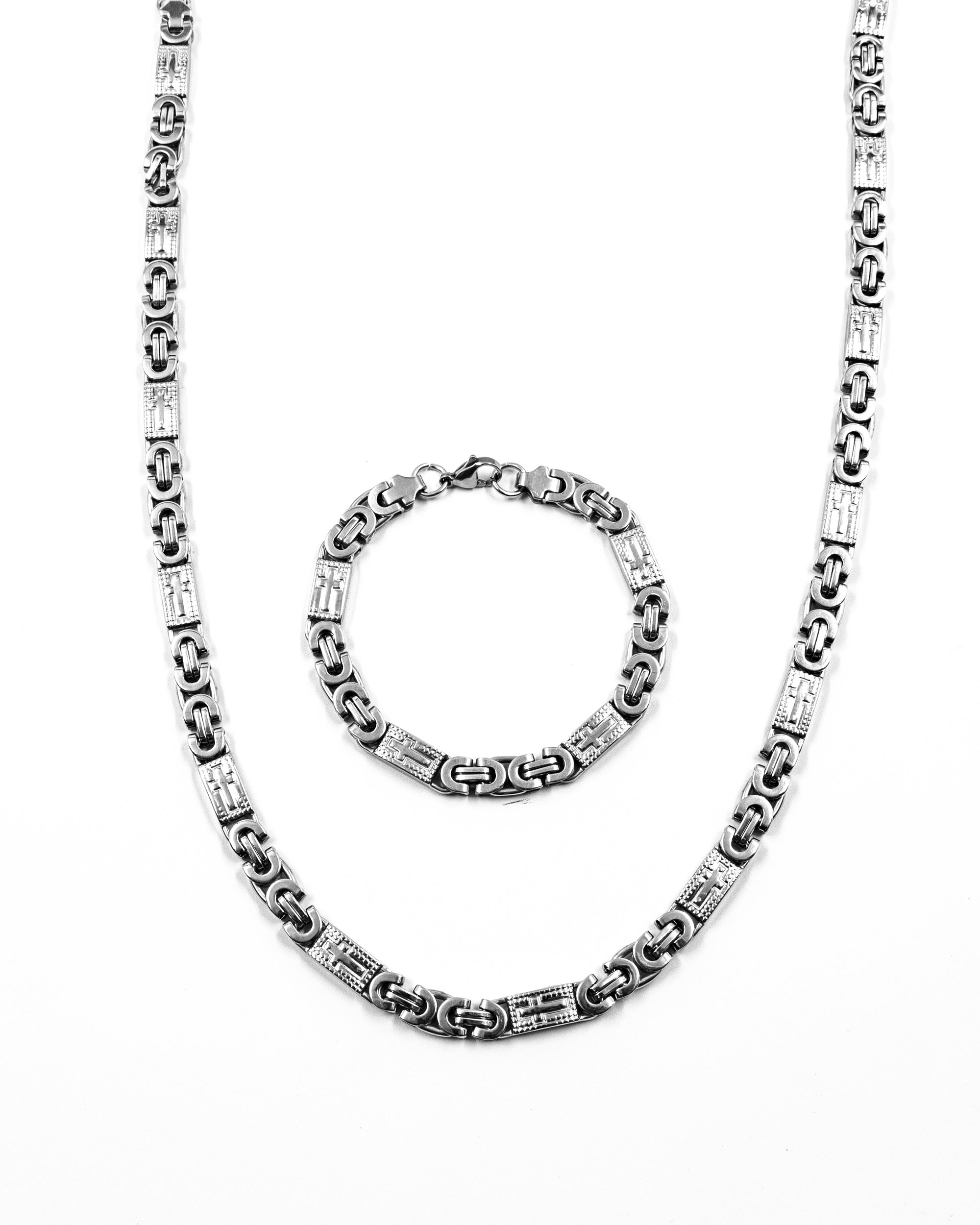 Cadena con Pulsera Plateada - M26 Acero Inoxidable