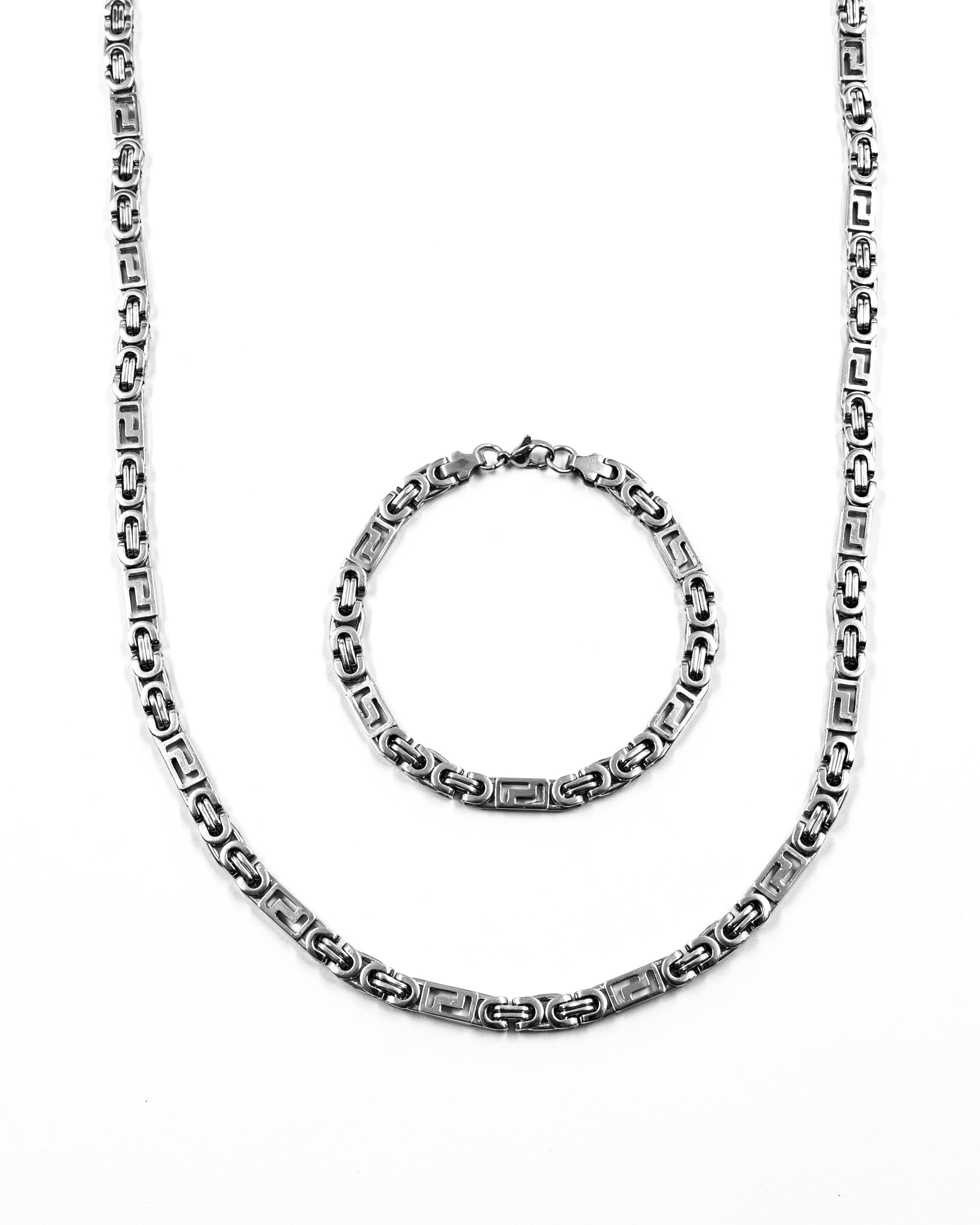 Cadena con Pulsera Plateada - M28 Acero Inoxidable
