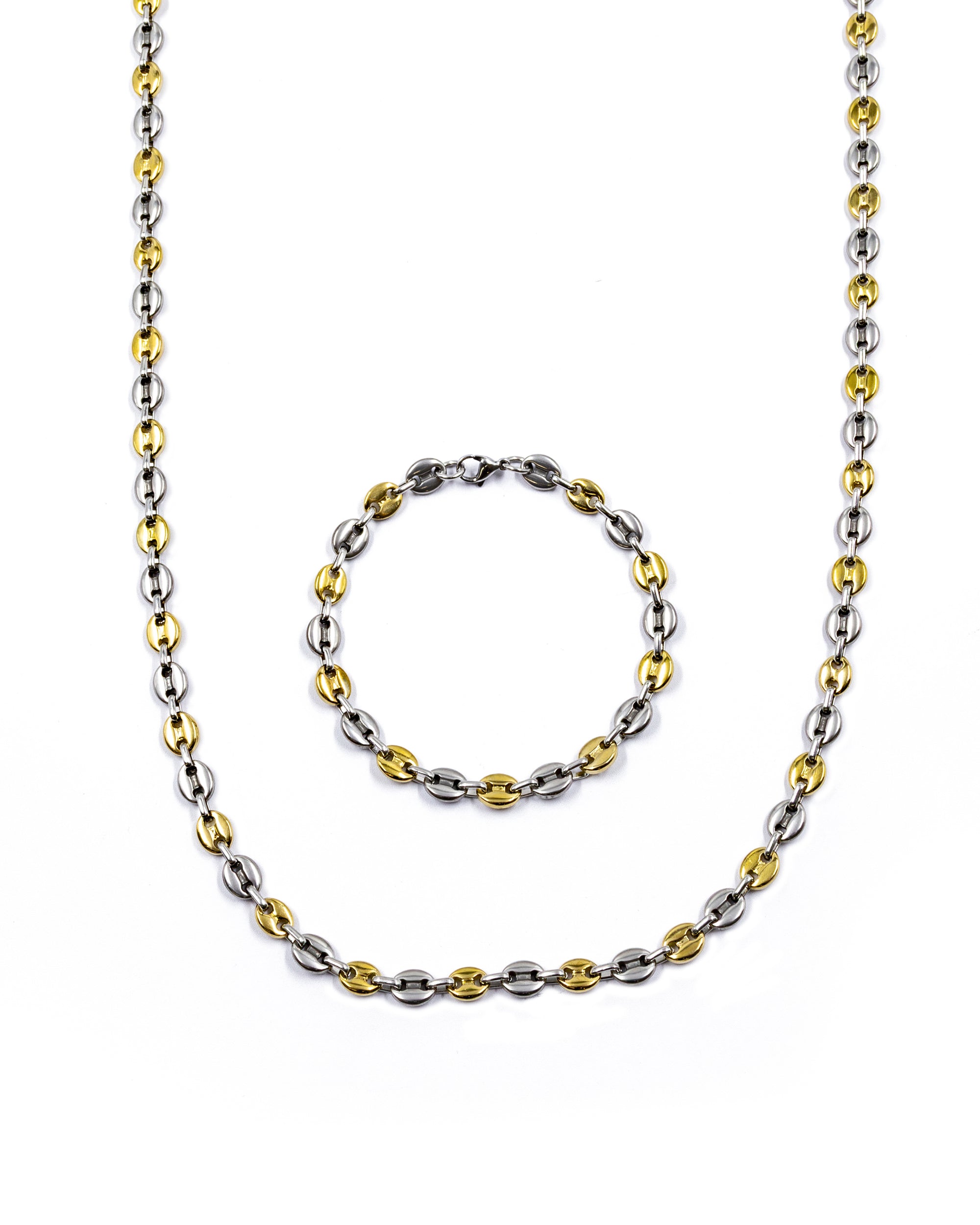 Cadena con Pulsera Dorada y Plateada - M29 Acero Inoxidable